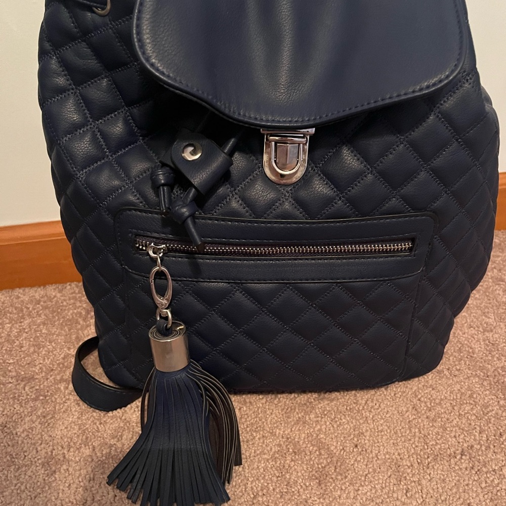 Navy Quilted Backpack with Tassel